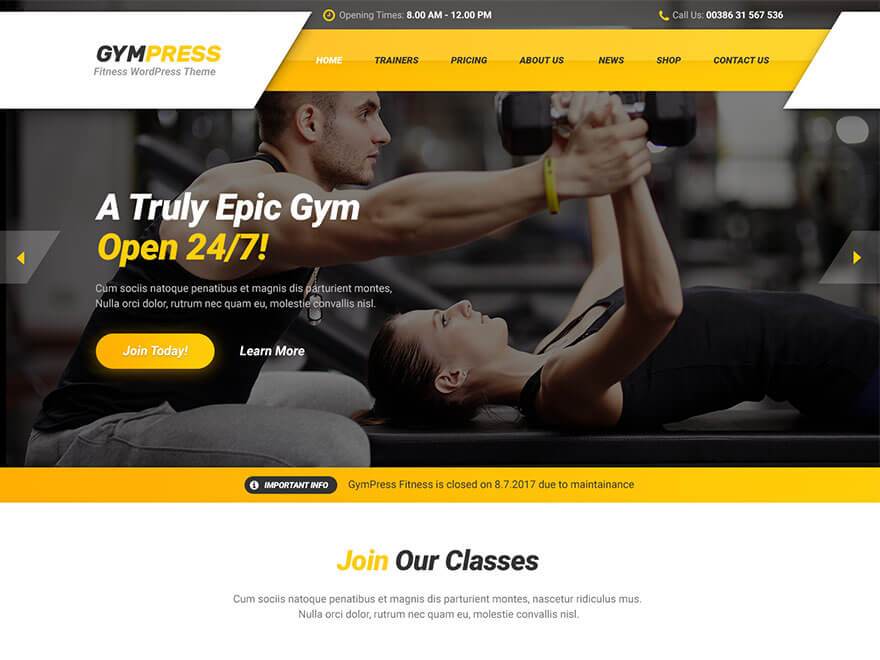 Mẫu giao diện website phòng tập gym gympress